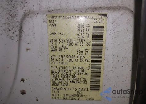 2014 Nissan Frontier S from USA, damaged, VIN 1N6AD0EV1EN752231